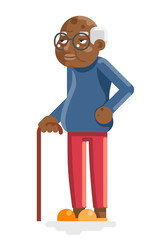 African American European Old Man Adult Grandfather Flat Design Vector Illustration