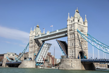Fototapeta na wymiar Lifting up Tower Bridge and River Thames in London