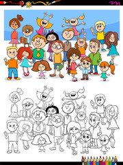 Fototapeta na wymiar happy children characters group coloring book