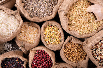 Various grains and cereals on market stall