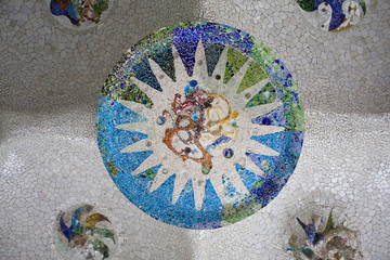 mosaic, barcelona, pattern, architecture, spain, decoration, abstract, circle, guell, park, tile,...
