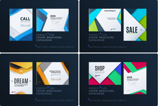 Material design of business brochure set, abstract horizontal cover