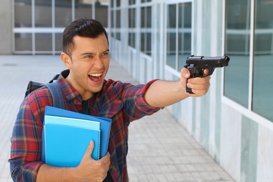 High School Student Shooting A Gun 