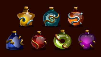 Set game icons of magic elixir. Vector design for app user interface