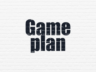 Business concept: Painted black text Game Plan on White Brick wall background