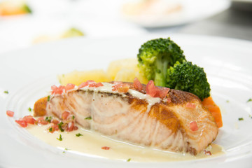 salmon steak with mixed vegetable