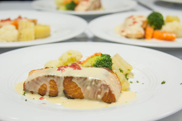 salmon steak with mixed vegetable
