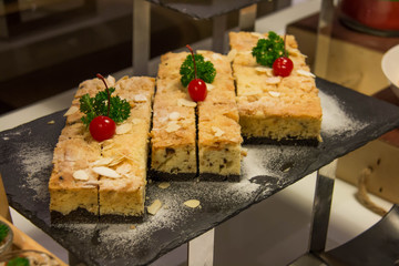  Butter cake sliced on stone plate