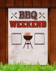 Stock Illustration - BBQ Weekend, Big Text Weekend, Text BBQ in the shape of the grill, Big Glowing Coals BBQ, 3D Illustration,