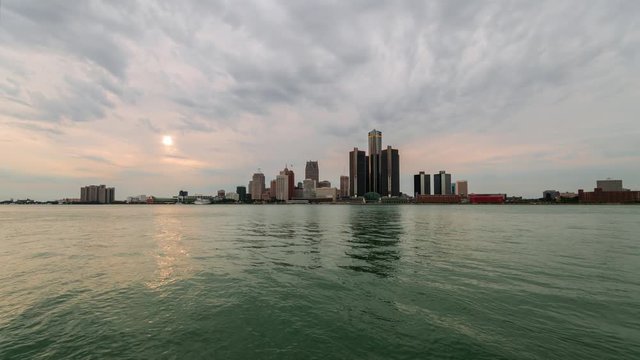 Timelapse of the Detroit Downtown with sunset