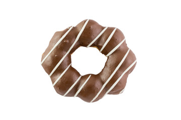 Chocolate donut isolated on white background. topview  with clipping path
