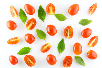 Top view fresh tomatoes on white background