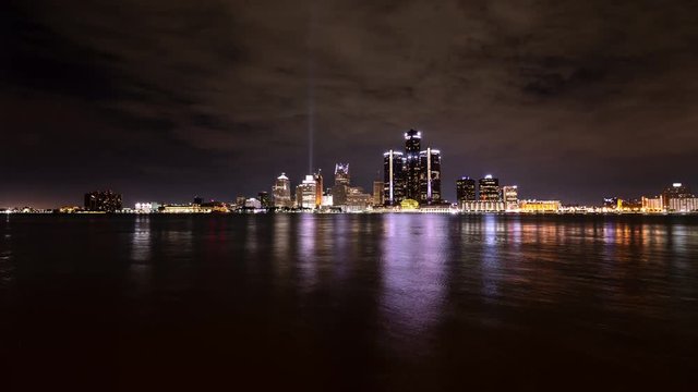 Timelapse of Detroit Downtown at Night