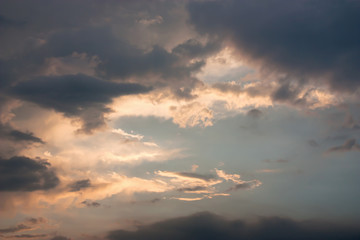 Naklejka na ściany i meble Dramatic atmosphere panorama view of beautiful twilight sky and clouds background.