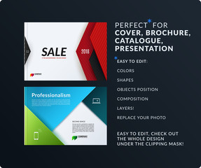 Material design of brochure set, abstract annual report, horizontal cover