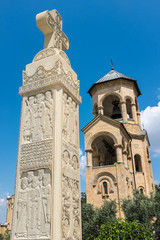 Fototapeta na wymiar Bell Tower at the Holy Trinity Cathedral of Tbilisi (also known as Sameba Cathedral) Georgia, Eastern Europe.