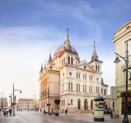 Fototapeta na wymiar Christian church in the city of Lodz