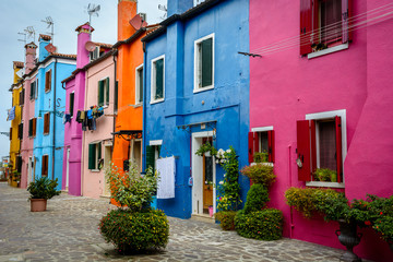 Fototapeta na wymiar Colorful houses in Burano island, Venice, Italy