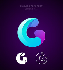 Vector origami alphabet. Letter G logo template. Material design, flat, line, glossy, twisted style