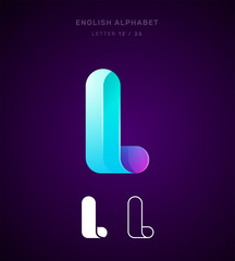 Vector origami alphabet. Letter L logo template. Material design, flat, line, glossy, twisted style