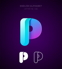 Vector origami alphabet. Letter P logo template. Material design, flat, line, glossy, twisted style