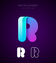 Vector origami alphabet. Letter R logo template. Material design, flat, line, glossy, twisted style