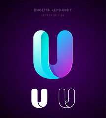 Vector origami alphabet. Letter U logo template. Material design, flat, line, glossy, twisted style © nickimpression