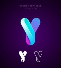 Vector origami alphabet. Letter Y logo template. Material design, flat, line, glossy, twisted style