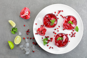 freshly made pomegranate juice in cups