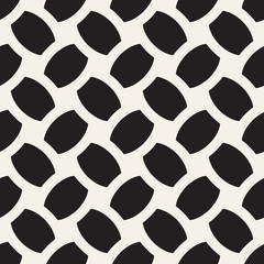 Vector geometric seamless pattern with curved shapes grid. Abstract monochrome rounded lattice texture. Modern textile background design