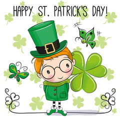 St Patricks greeting card with leprechaun