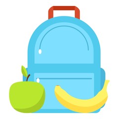 Backpack and lunch icon, flat style