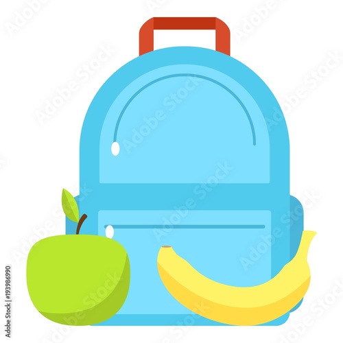 "Backpack and lunch icon, flat style" Stock image and royalty-free