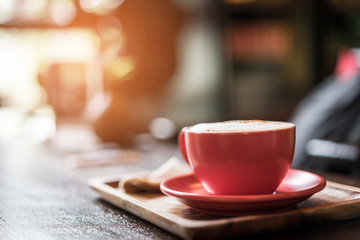 coffee latte on table in cafe shop. coffee break and relaxing concept.