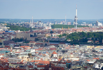 Obraz premium An aerial view of Prague on a sunny day in the Czech Republic.