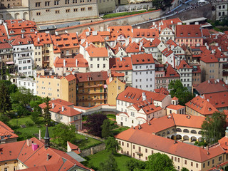An aerial view of Prague on a sunny day in the Czech Republic.