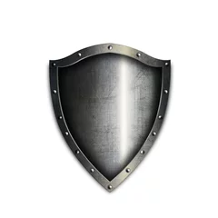 Foto op Plexiglas Medieval riveted shield on white background. © eleonora_77