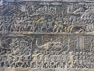 Cambodia Architecture. Bas-relief depicting historical events and daily lives of. Wall Carving Of Prasat Bayon Khmer Temple