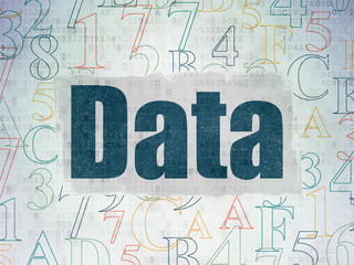 Information concept: Painted blue text Data on Digital Data Paper background with   Hexadecimal Code
