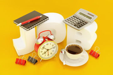 Job Of Accountant Or Office Worker. 3D rendering graphic composition on the theme of "Employment And Labour".
