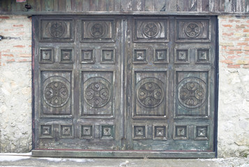 Old brown wooden closed door, Bulgaria, Еurope