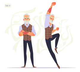 Senior fashion man in different emotions and expressions. Business person in modern fashion look.