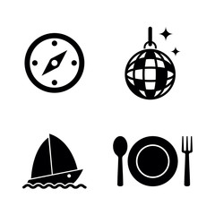 Recreation. Simple Related Vector Icons Set for Video, Mobile Apps, Web Sites, Print Projects and Your Design. Black Flat Illustration on White Background.