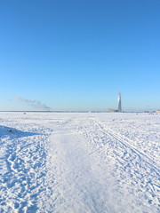 snow-covered coast on a winter day