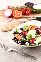 Salad with cheese and fresh vegetables and olives. Greek salad.