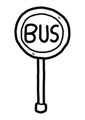 bus stop/ cartoon vector and illustration, black and white, hand drawn, sketch style, isolated on white background.