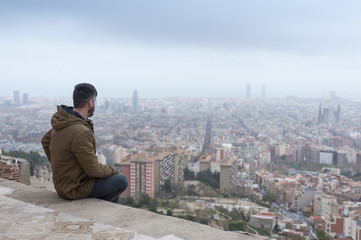 Man with Barcelona view