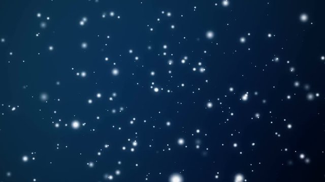 Abstract loopable defocused flying light particles or snow over dark blue background