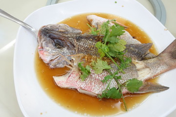Malaysia food, steamed fish served in restaurant