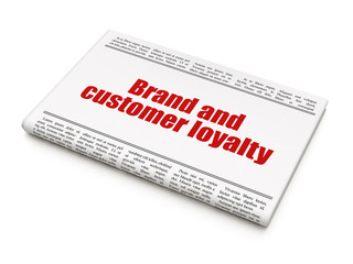 Advertising concept: newspaper headline Brand and Customer loyalty on White background, 3D rendering
